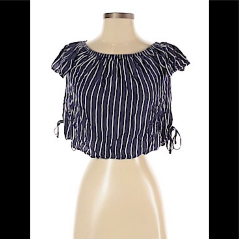 Divided by H&M Navy And White Striped Short Sleeve Crop Top